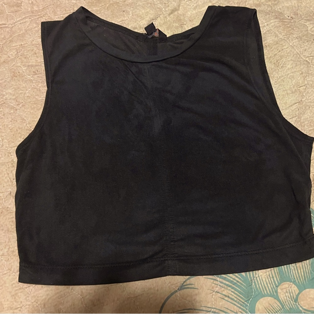 Guess Faux Suede black crop top vintage boho western